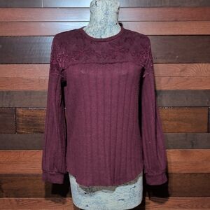 Maurices Burgundy Lace Detail Blouse